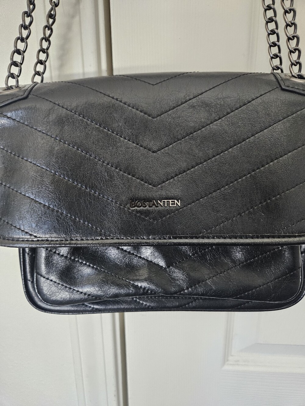 Bostanten Black Quilted Leather Crossbody with Chain Strap